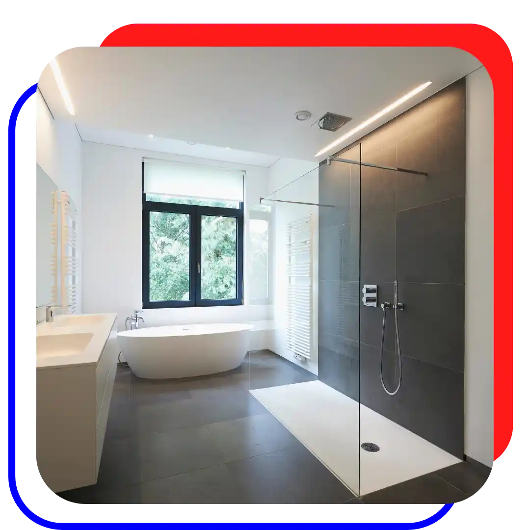 Modern bathroom remodel with walk-in shower and freestanding tub in Riverton Utah – Romano Plumbing project inspiration